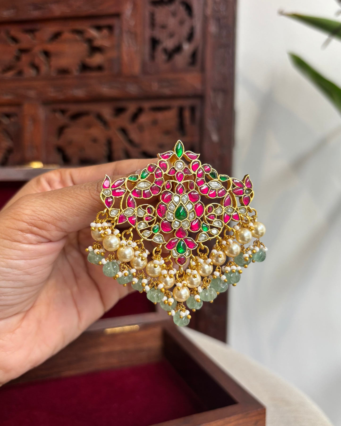 Multicolor Royal Floral Peacock Jadau Kundan Pendant | HA205