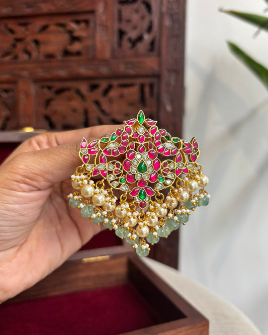 Multicolor Royal Floral Peacock Jadau Kundan Pendant | HA205