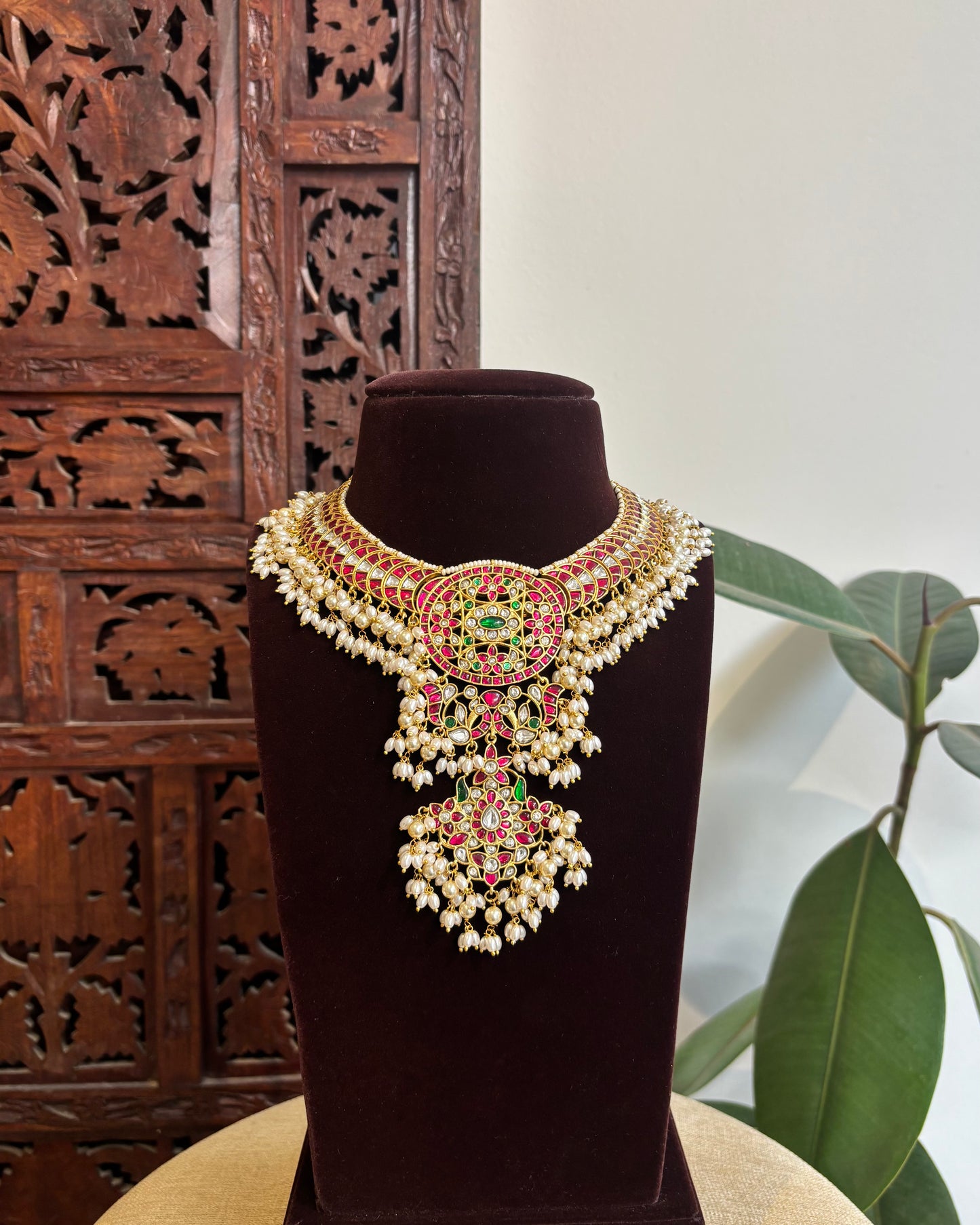 Jadau Kundan Guttapusalu Necklace Set – Gold-Plated Bridal Jewellery | NC330