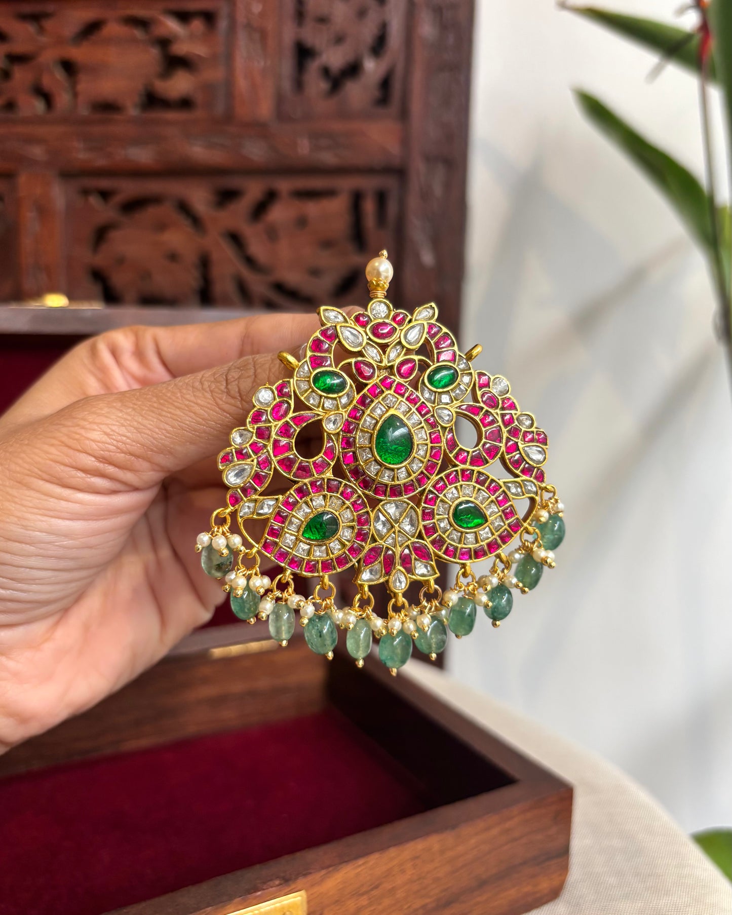 Statement Gold-Plated Grand Floral Jadau Kundan Pendant | HA202
