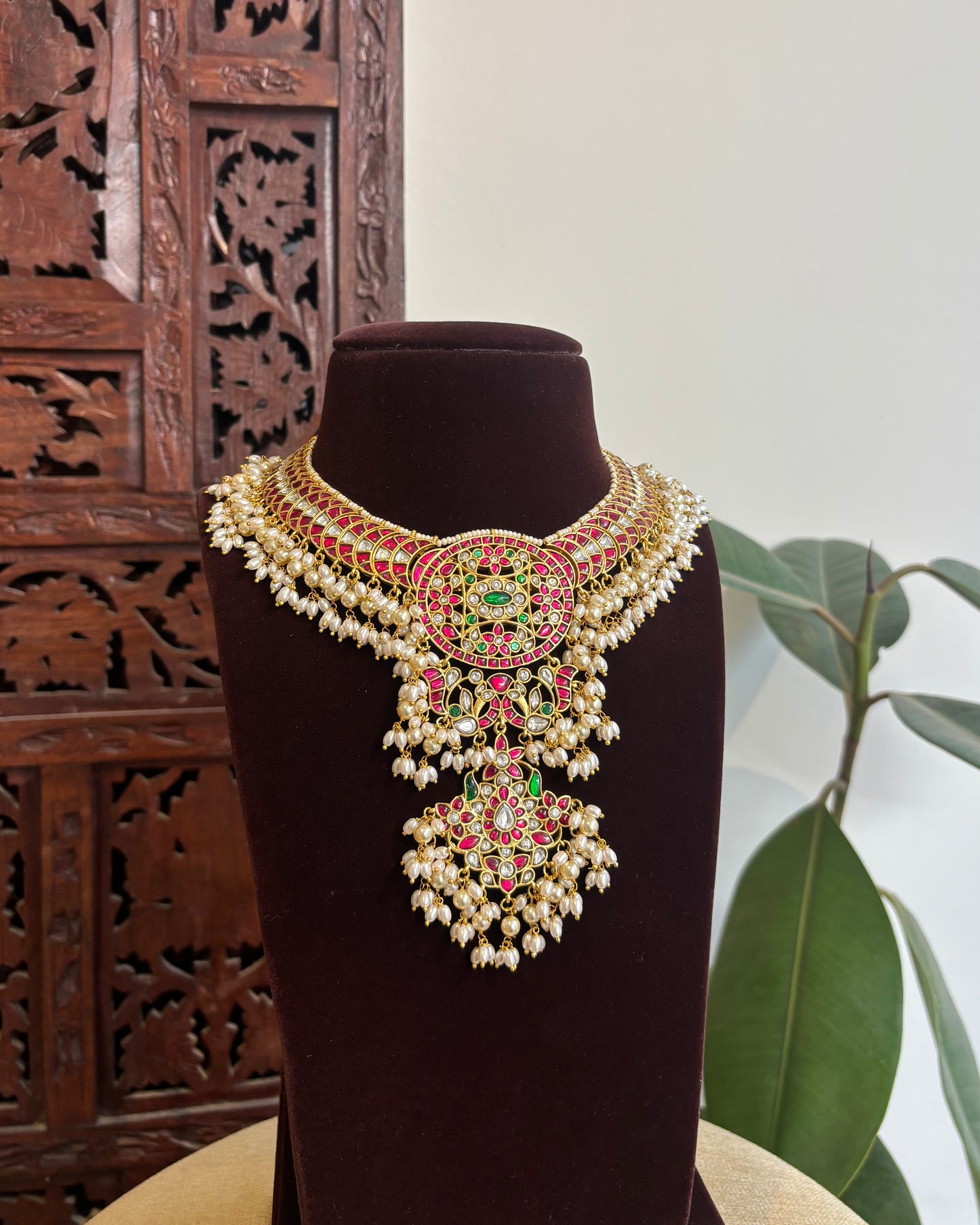 Jadau Kundan Guttapusalu Necklace Set – Gold-Plated Bridal Jewellery | NC330