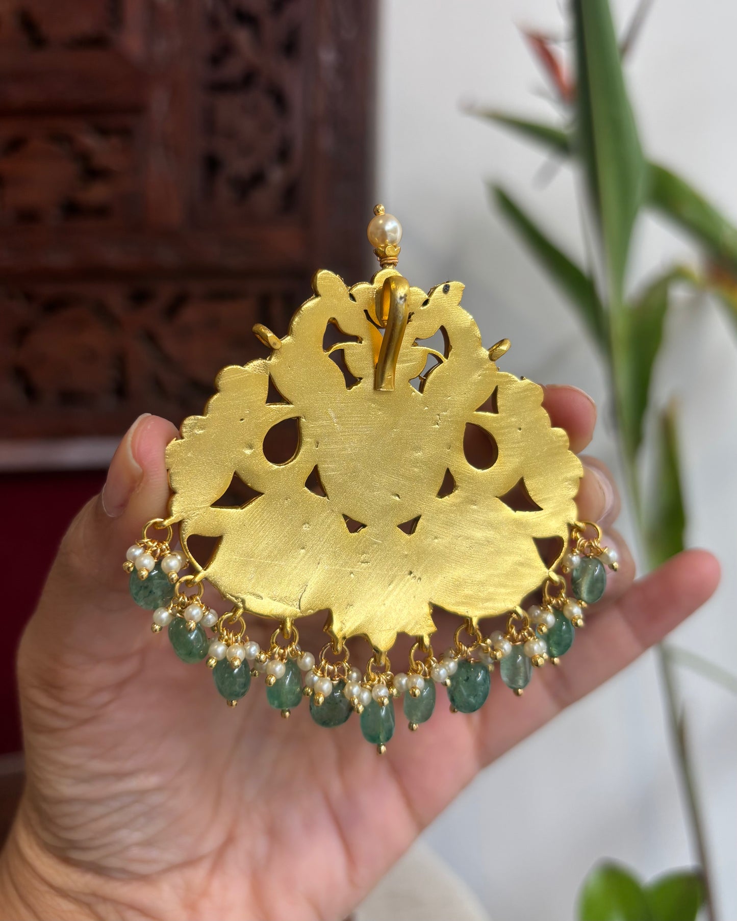 Statement Gold-Plated Grand Floral Jadau Kundan Pendant | HA202