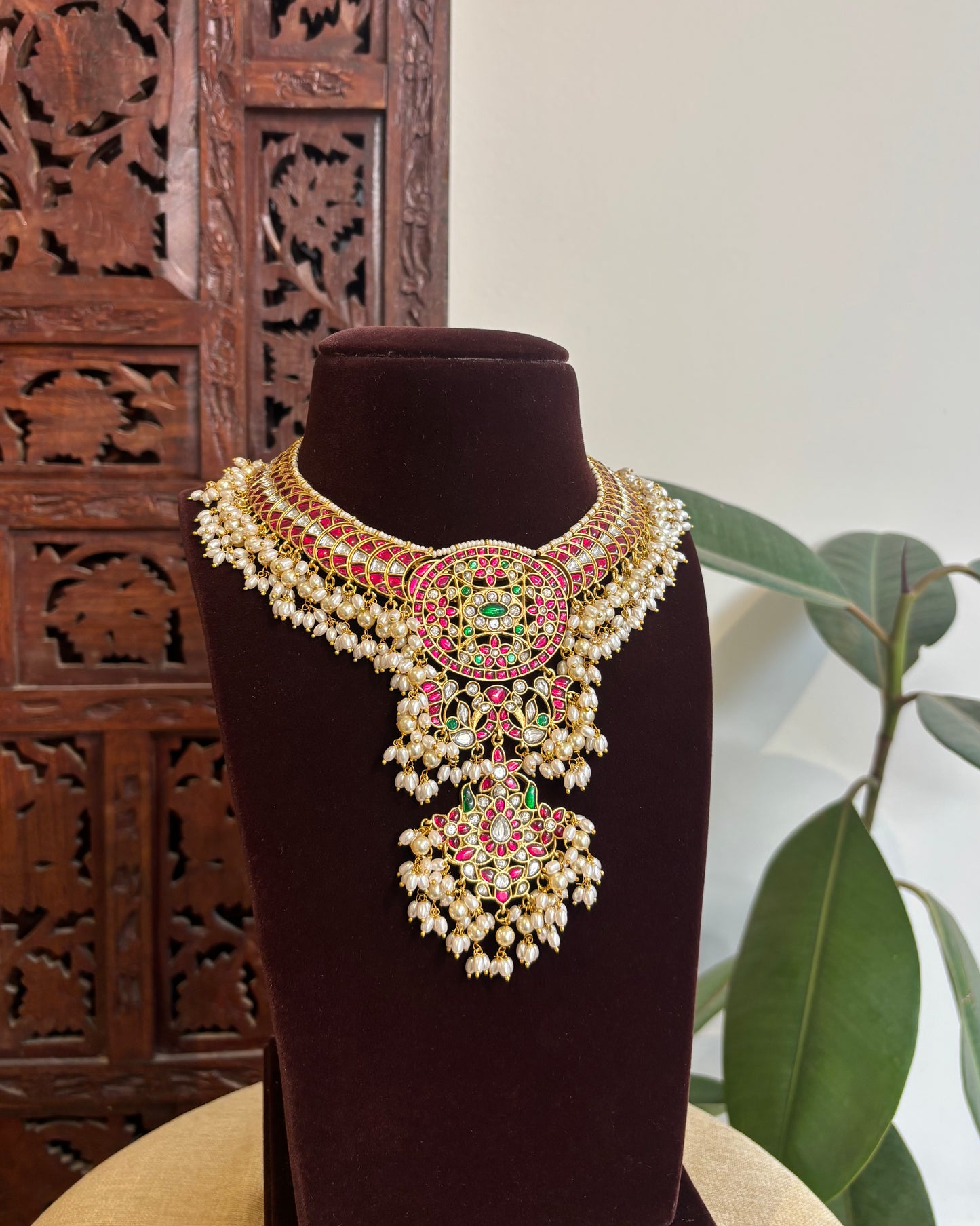 Jadau Kundan Guttapusalu Necklace Set – Gold-Plated Bridal Jewellery | NC330