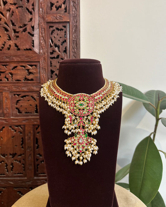 Jadau Kundan Guttapusalu Necklace Set – Gold-Plated Bridal Jewellery | NC330