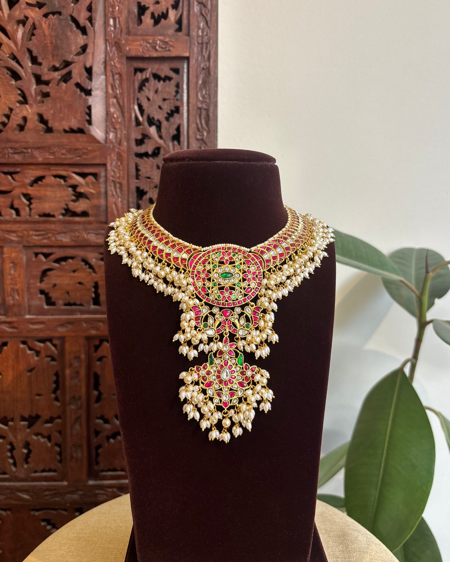Jadau Kundan Guttapusalu Necklace Set – Gold-Plated Bridal Jewellery | NC330