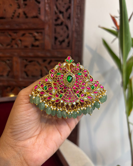 Multicolor Royal Floral Peacock Jadau Kundan Pendant | HA207