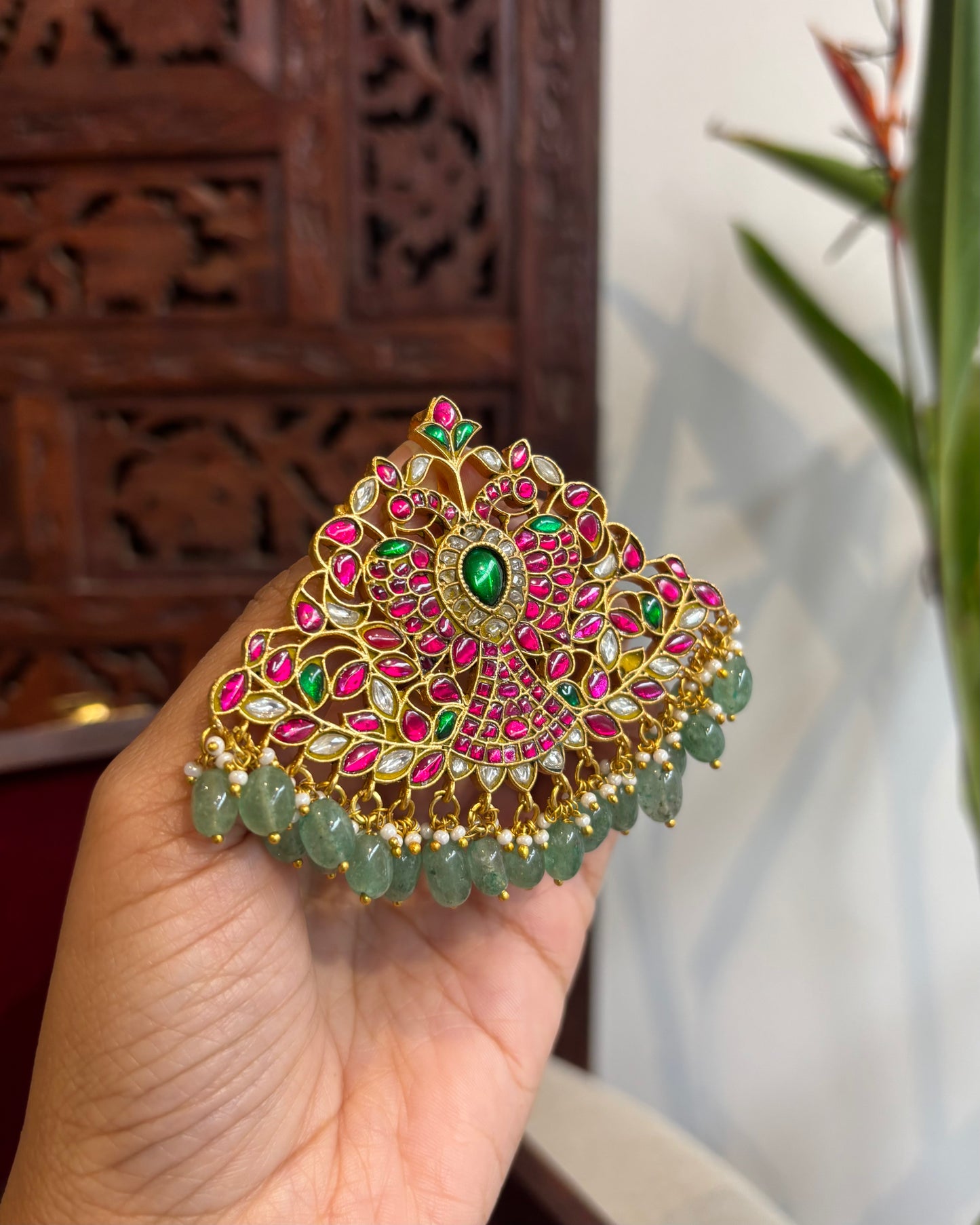 Multicolor Royal Floral Peacock Jadau Kundan Pendant | HA207