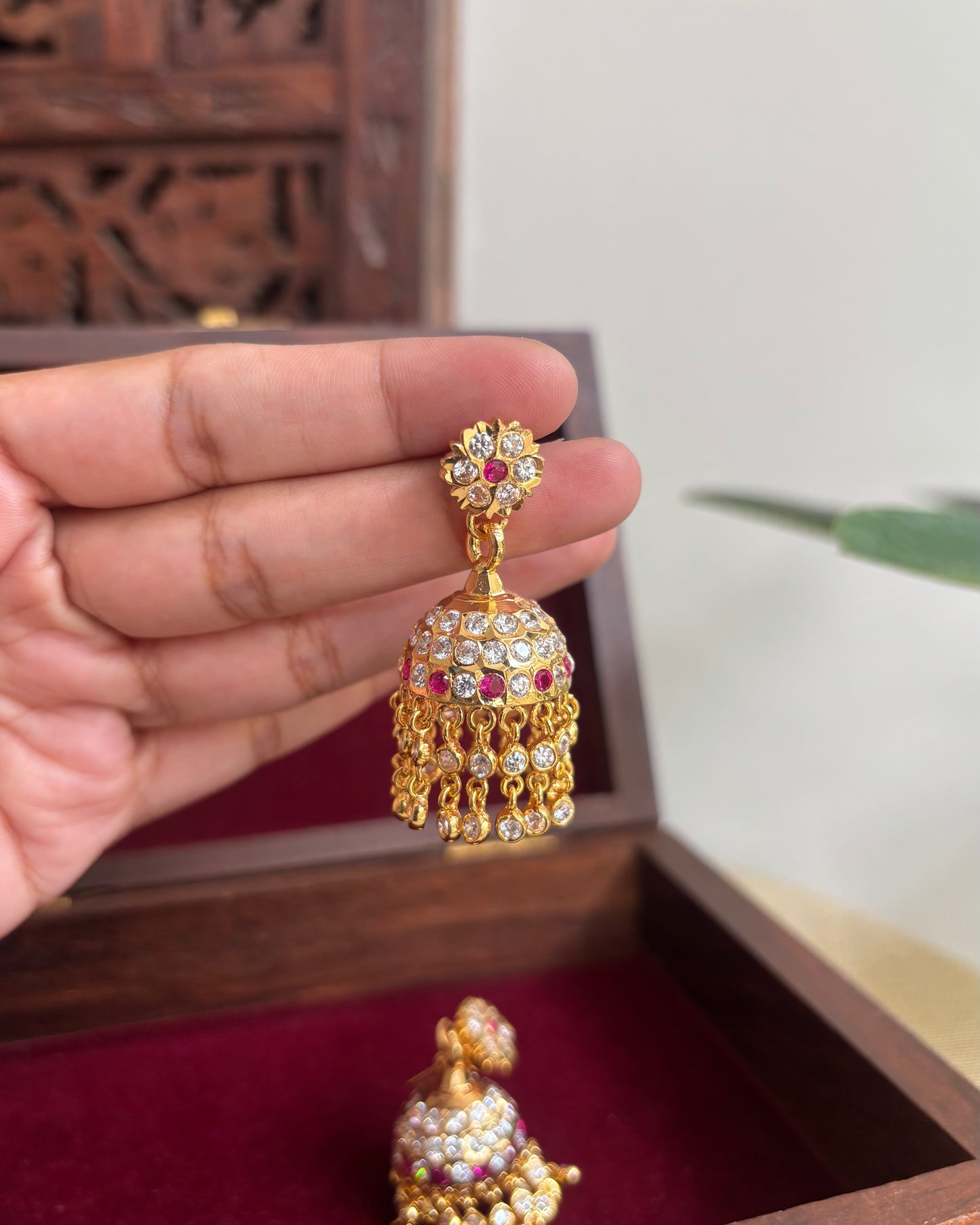 Vintage Impon Small Earrings – Classic Jhumkas | Ruby & White  | ER298