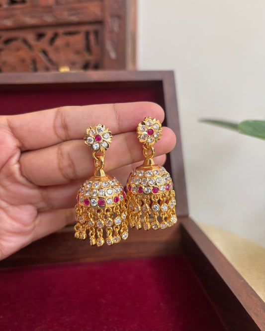 Vintage Impon Small Earrings – Classic Jhumkas | Ruby & White  | ER298