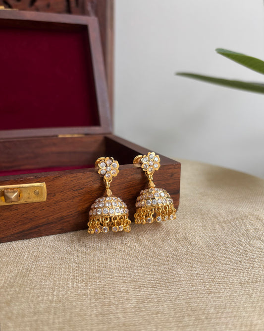 Vintage Impon Small Earrings – Classic Jhumkas | White  | ER300