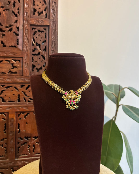 Antique Finish Jadau Pearl Necklace Set with Matching Earrings | NC331