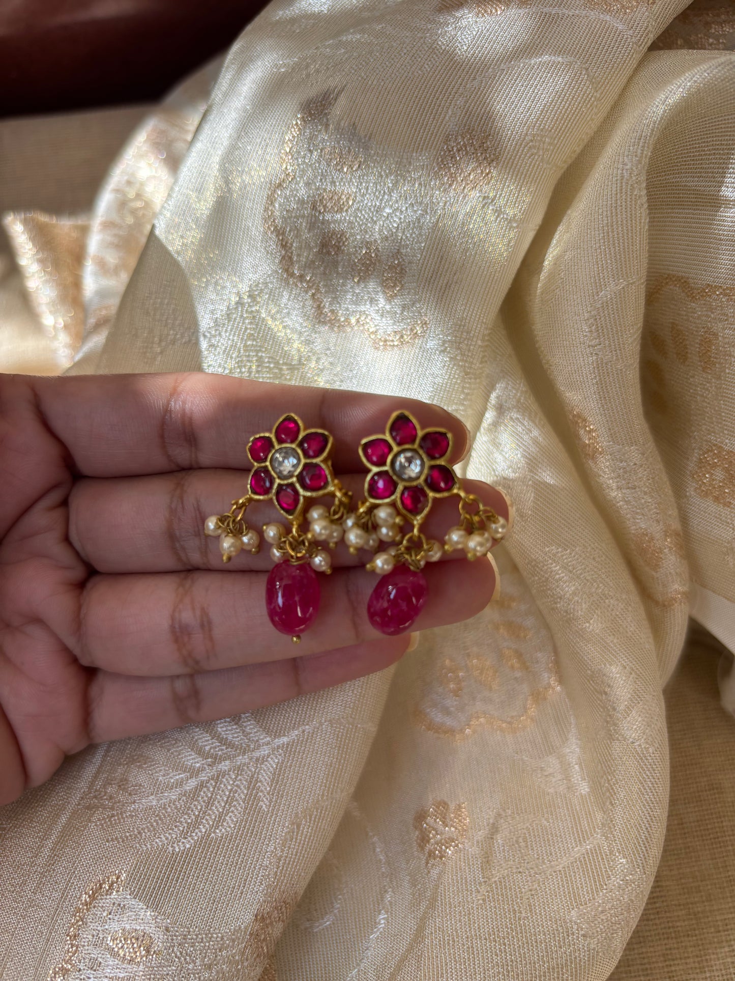 Gold-Plated Jadau Kundan Floral Choker Necklace Set with Matching Earrings | NC065