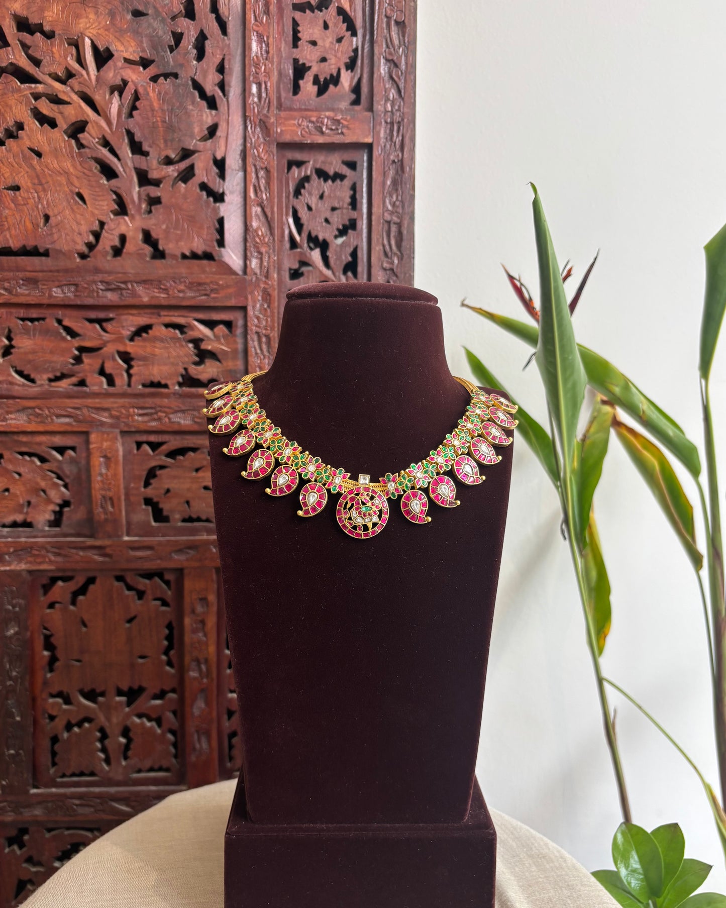 Jadau Kundan Mango Haram Necklace with Peacock Centrepiece | NC211