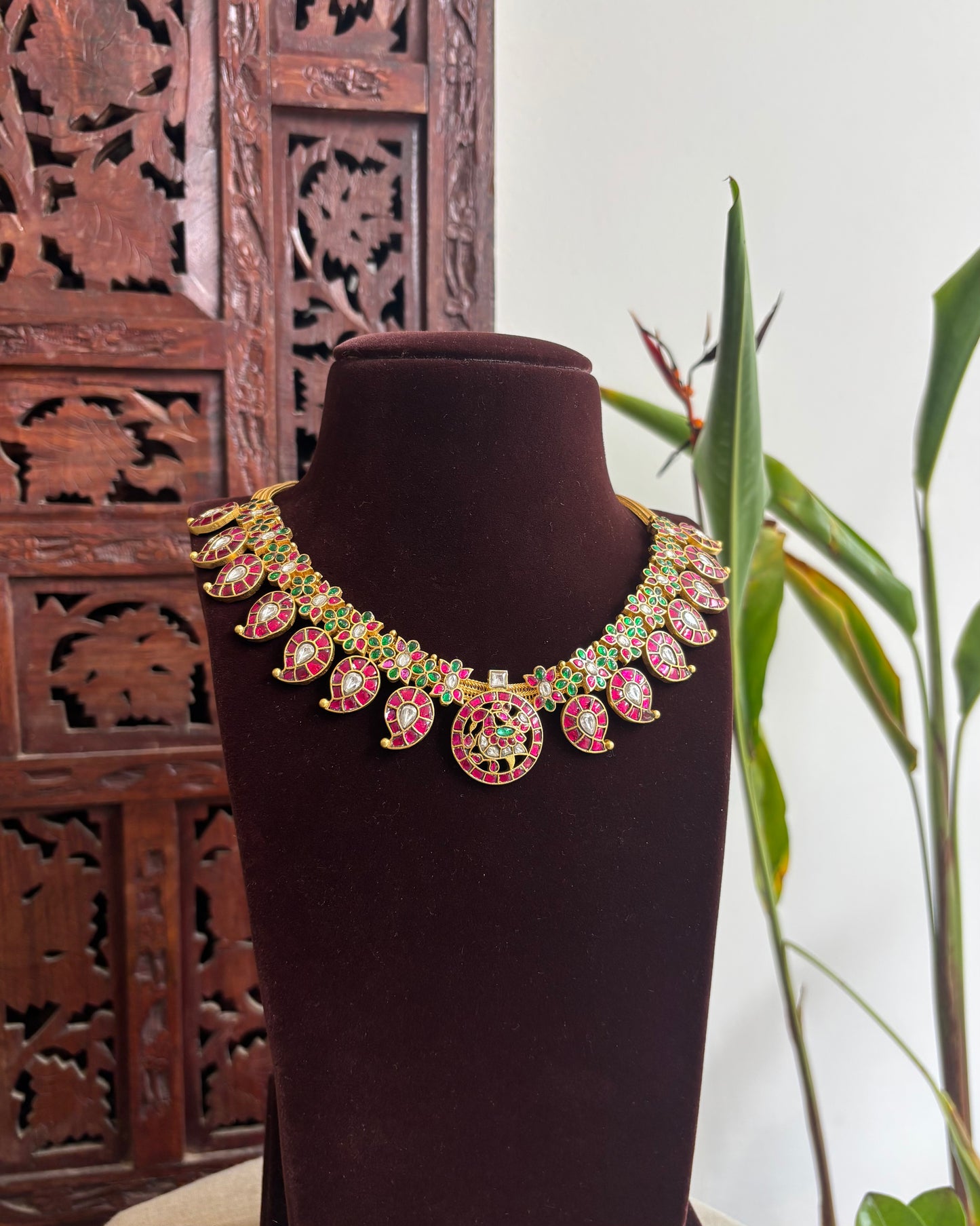 Jadau Kundan Mango Haram Necklace with Peacock Centrepiece | NC211