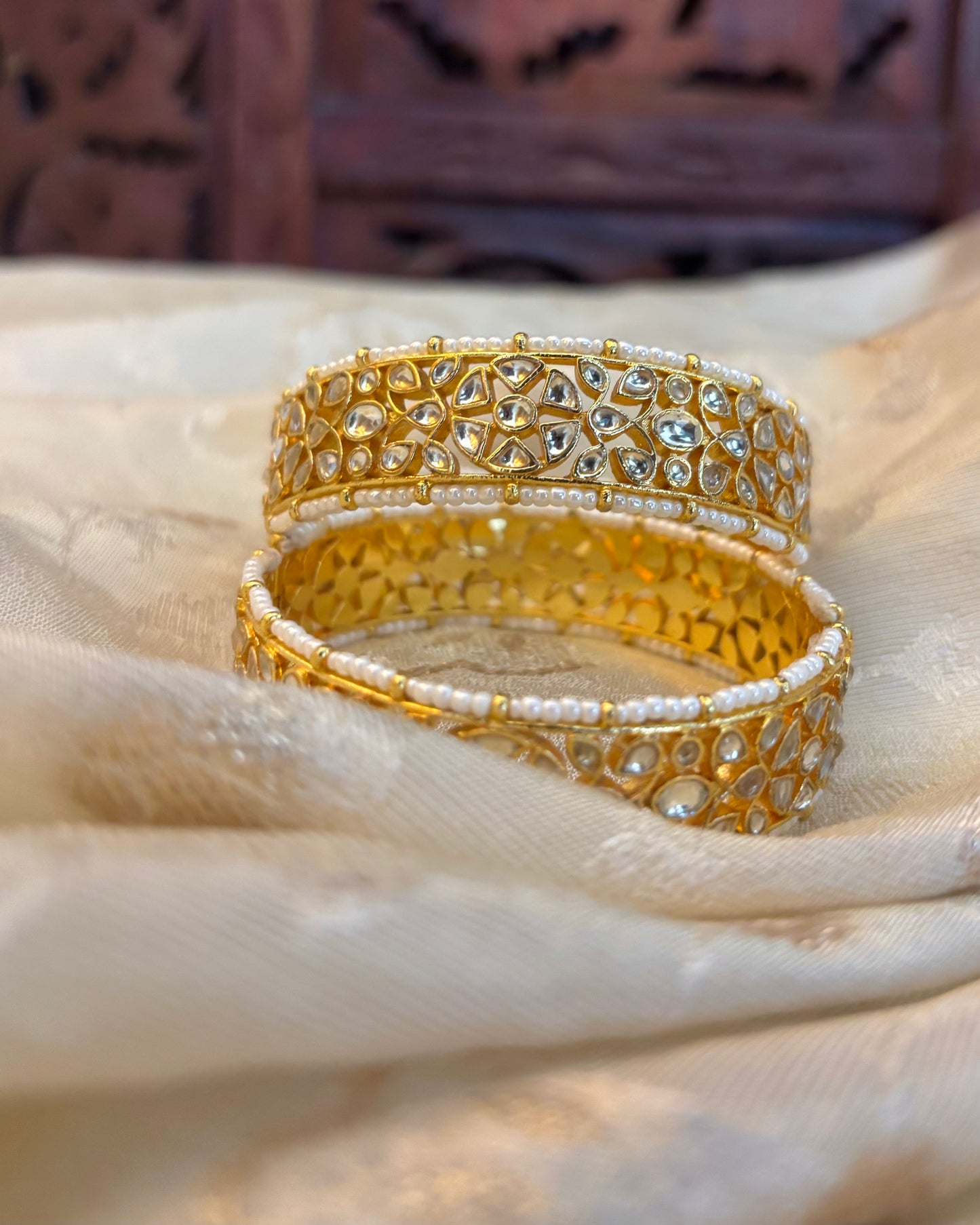 White Jadau Kundan Gold Plated Bangles | BA015