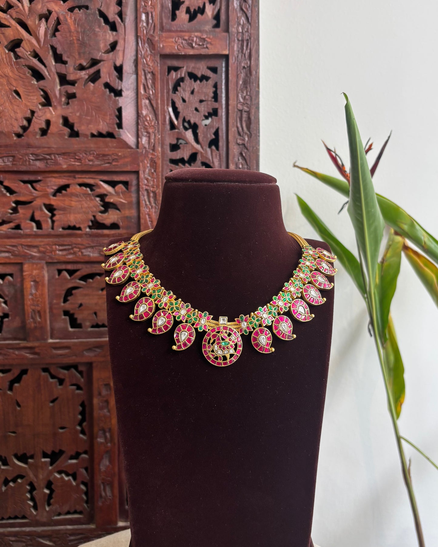 Jadau Kundan Mango Haram Necklace with Peacock Centrepiece | NC211
