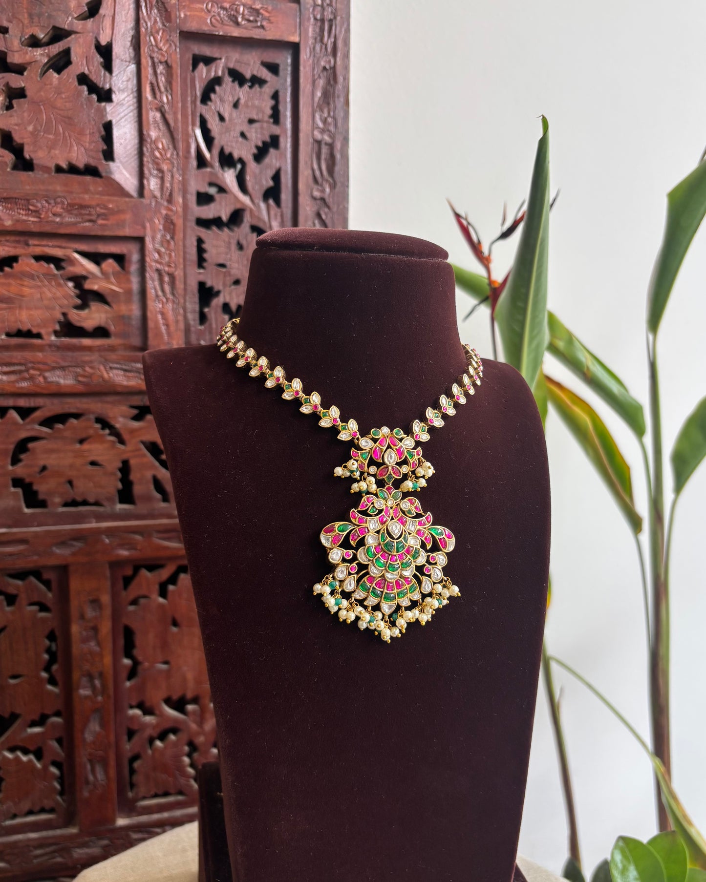 The 'Eternal Bloom' Delicate Jadau Kundan Necklace Set with Intricate Floral Chain | NC228
