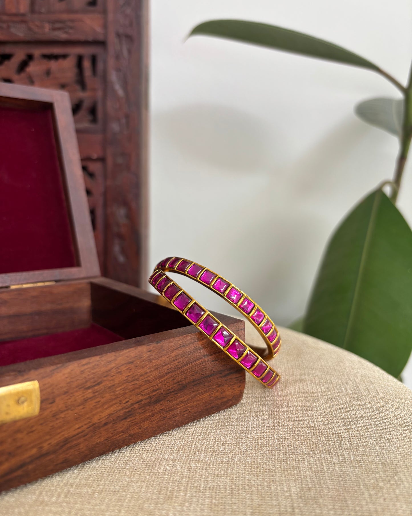 Minimal  Pink Jadau Kundan Bangles | BA032