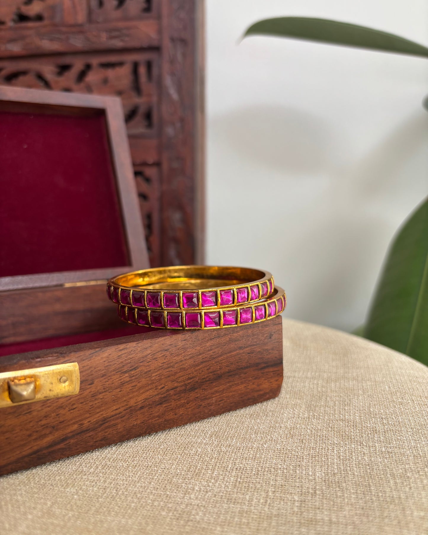 Minimal  Pink Jadau Kundan Bangles | BA032