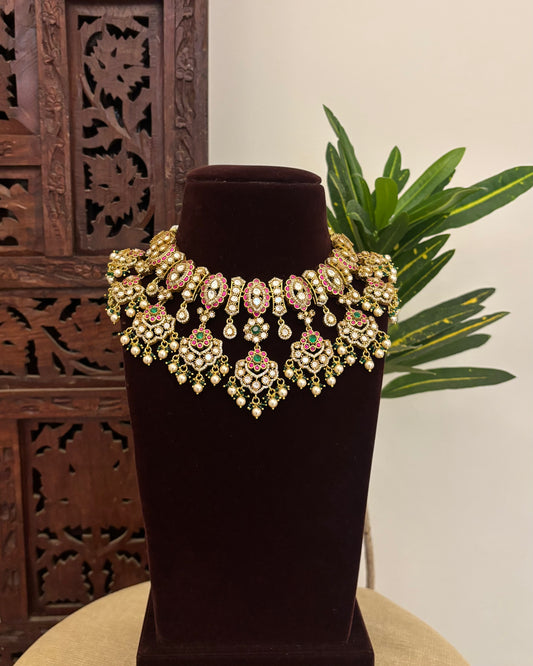 Floral Multicolor Mossanite Choker with Earrings | NC666