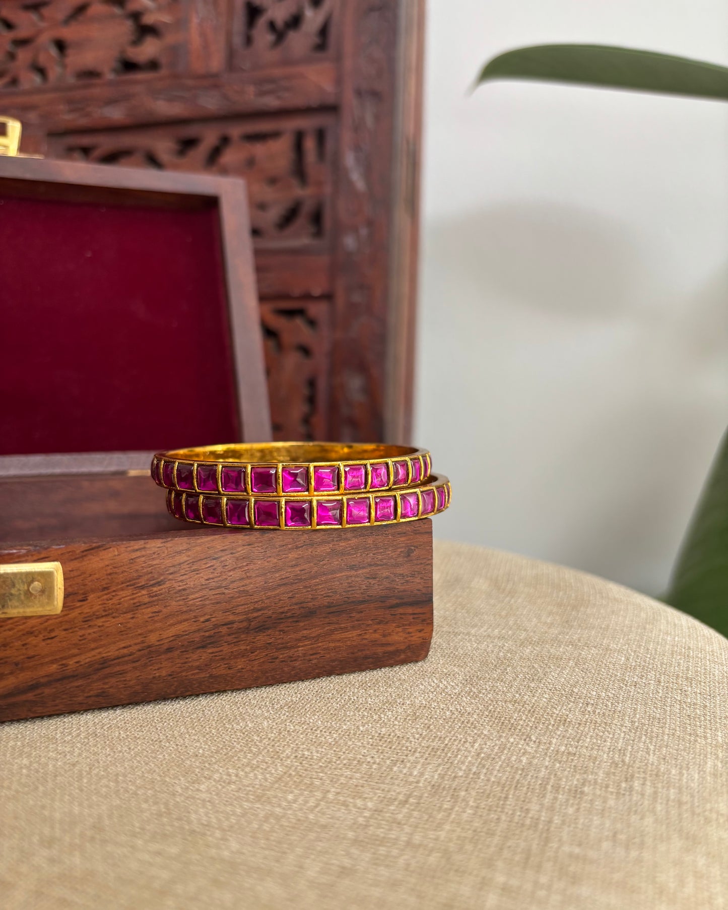 Minimal  Pink Jadau Kundan Bangles | BA032