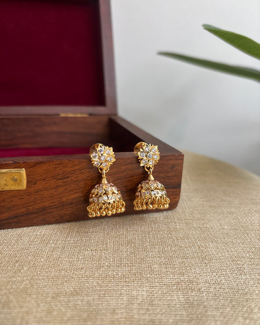 Vintage Impon Small Earrings – Classic Jhumkas | White | ER304