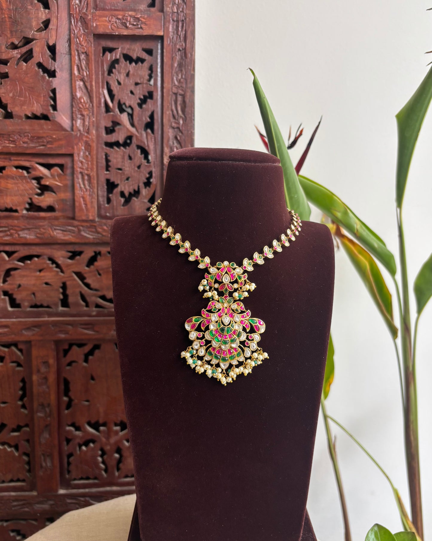 The 'Eternal Bloom' Delicate Jadau Kundan Necklace Set with Intricate Floral Chain | NC228