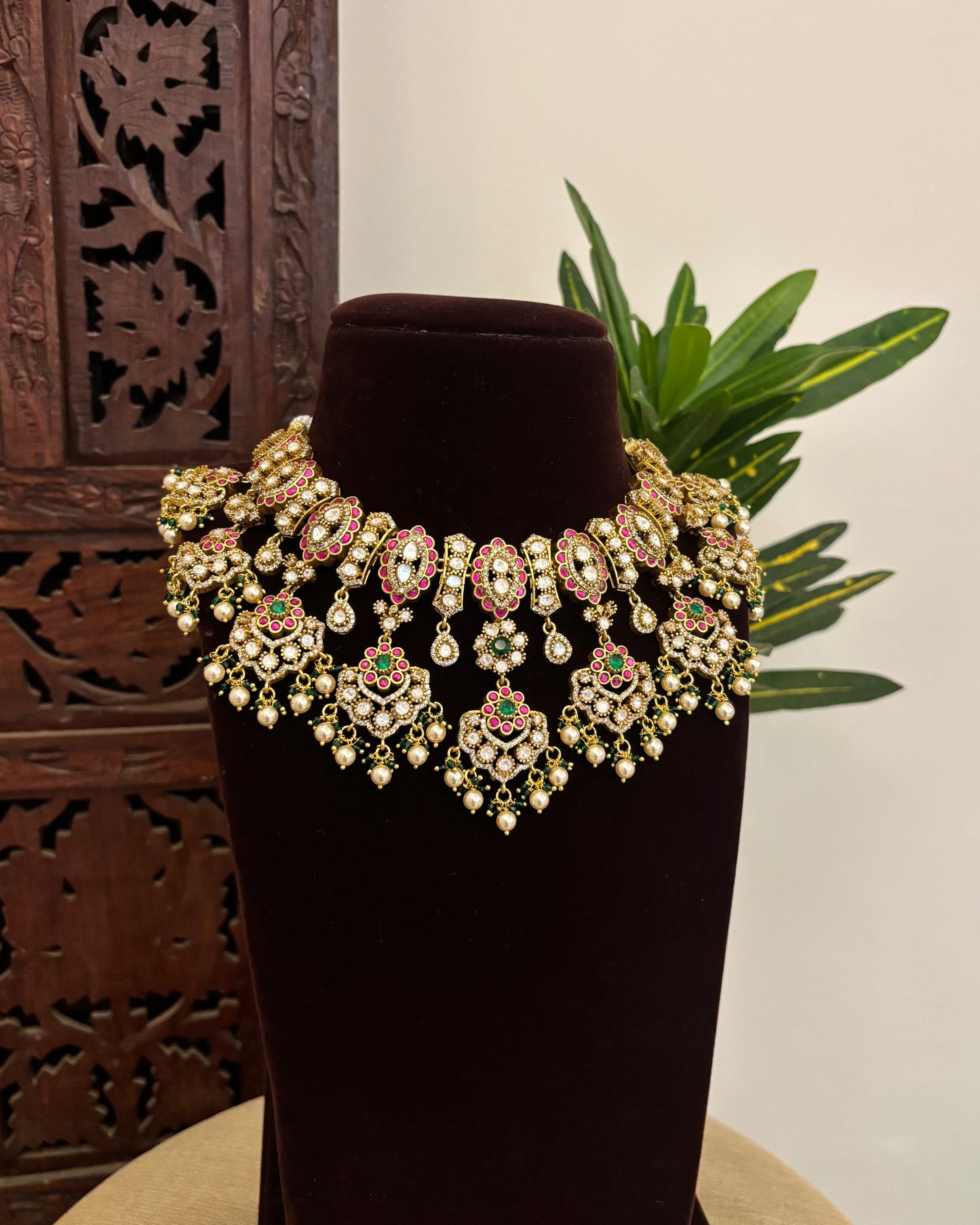 Floral Multicolor Mossanite Choker with Earrings | NC666
