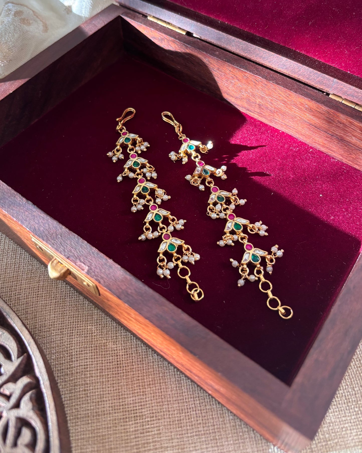 Floral Jadau Kundan Straight Ear Chain – Multicolor | EC037