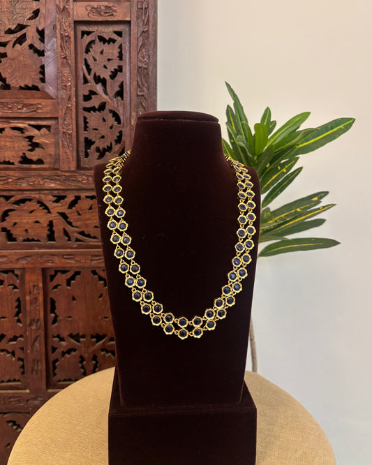 2 in 1 Floral Motif Two Layer Necklace – Ruby and Blue | NC667