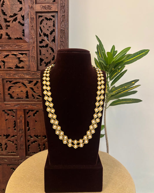 2 in 1 Floral Motif Two Layer Necklace – Pearl and Green | NC668