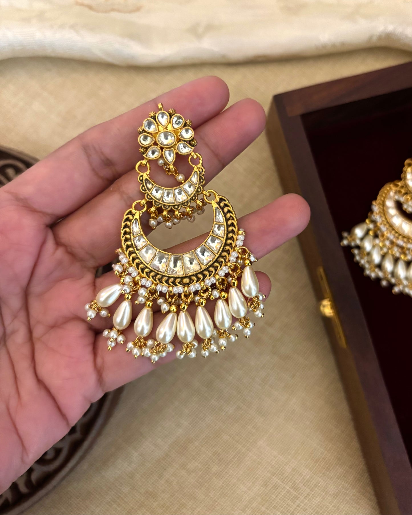 Pachi Kundan Chandbali Floral Earrings | ER117