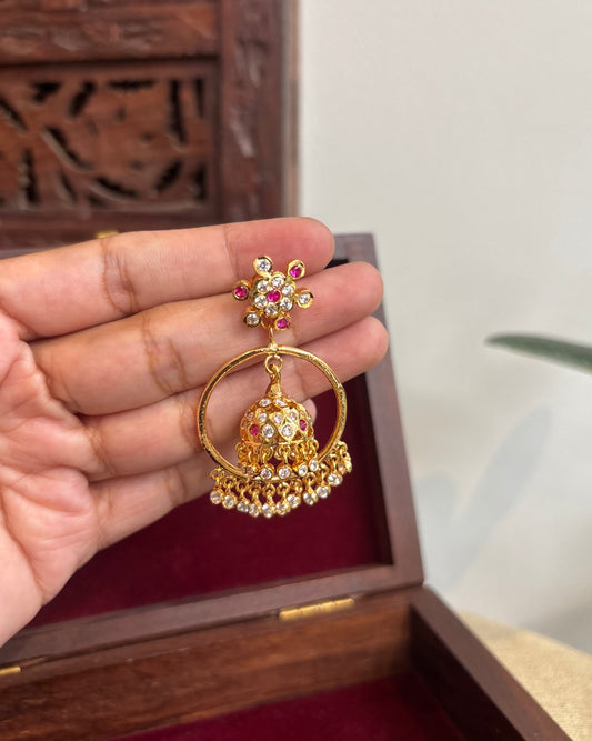 Vintage Impon Small Earrings – Classic Jhumkas | Ruby & White | ER307