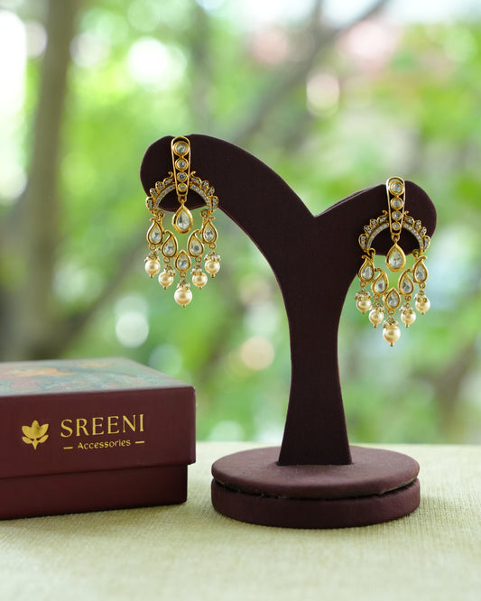 Kundan Chandelier Earrings with Pearl Drops