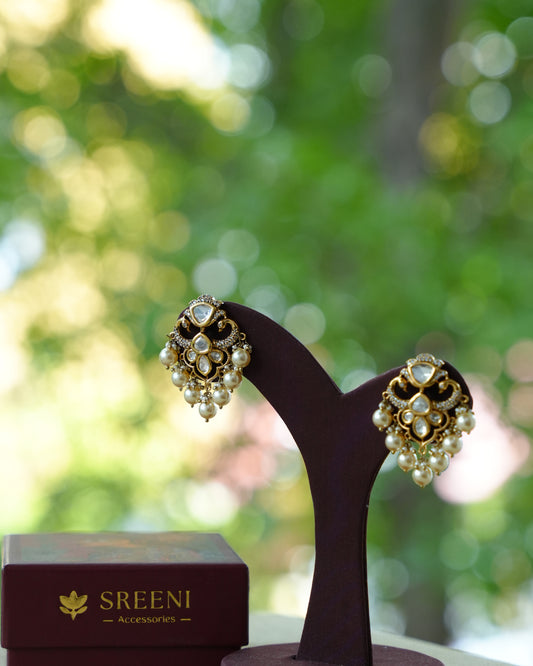 Kundan Pearl Cluster Drop Earrings