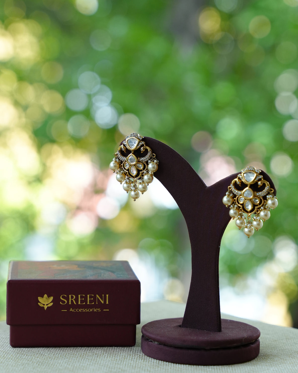 Kundan Pearl Cluster Drop Earrings