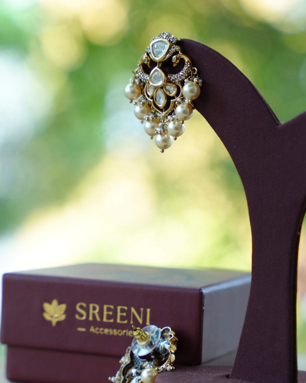 Kundan Pearl Cluster Drop Earrings