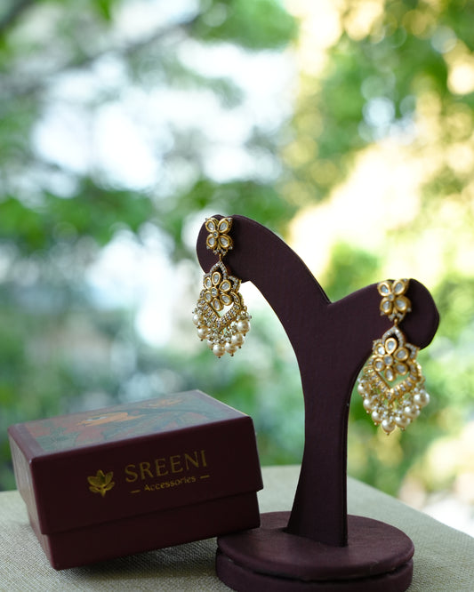 Kundan Teardrop Earrings with Pearl Fringe