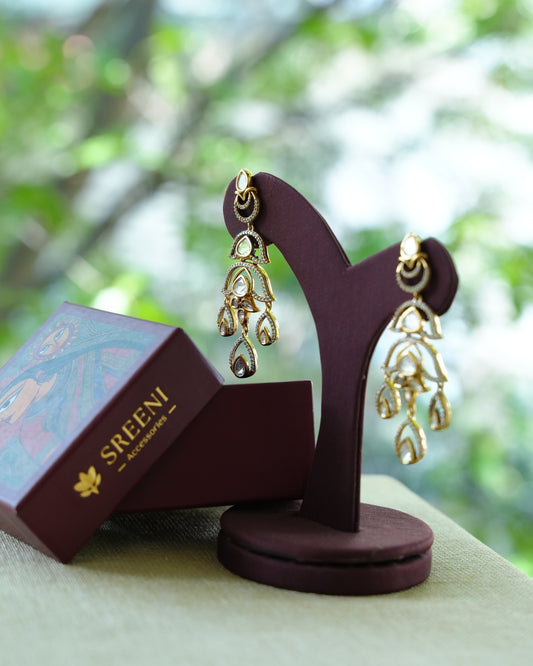 Kundan Leaf Cascade Drop Earrings