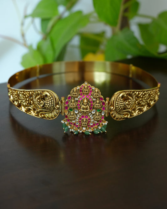 Lakshmi Pendant Peacock Hipbelt with Green Drops