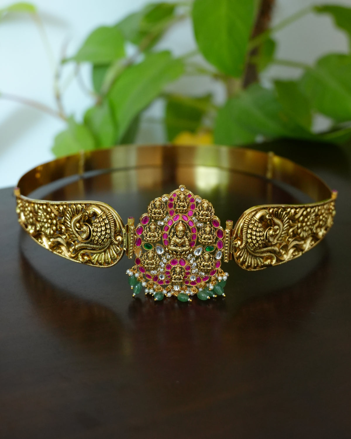 Lakshmi Pendant Peacock Hipbelt with Green Drops