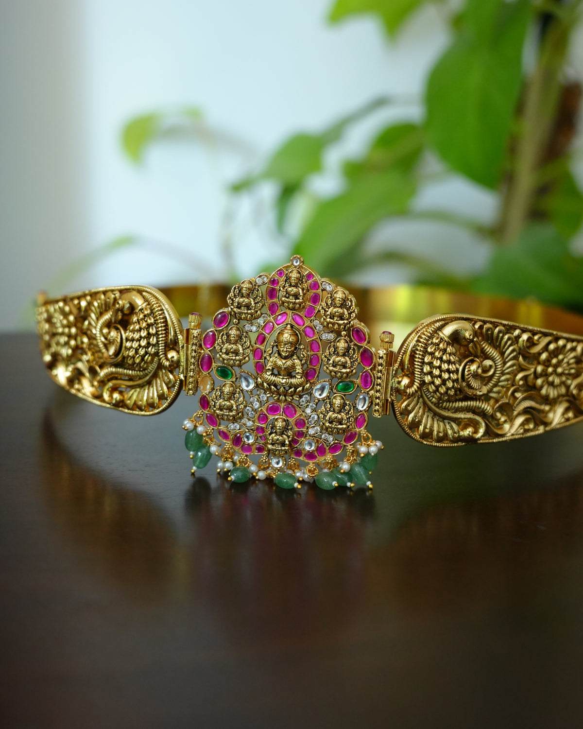 Lakshmi Pendant Peacock Hipbelt with Green Drops