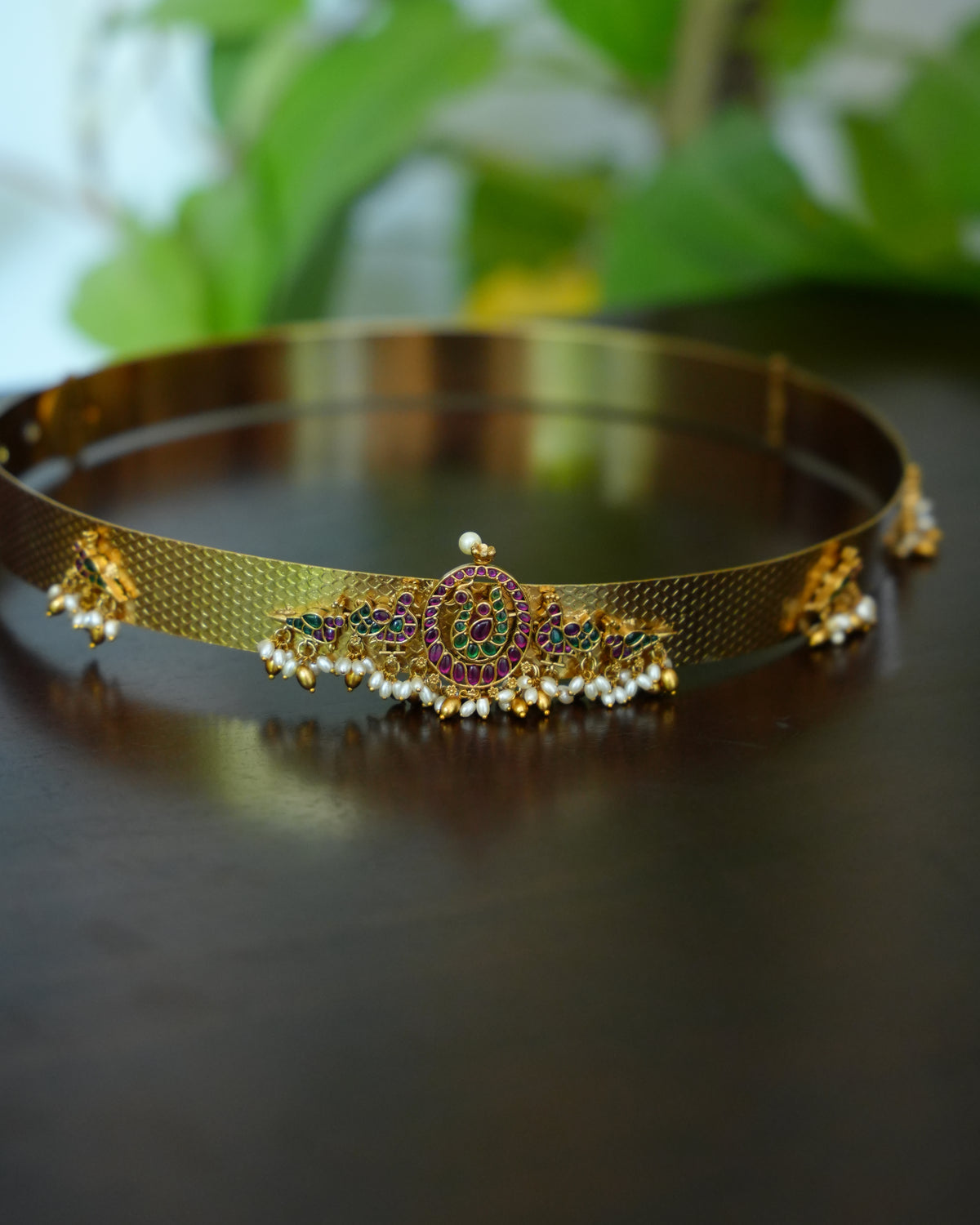 Peacock Medallion Hipbelt with Pearl Drops