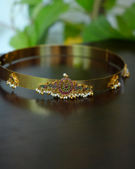 Peacock Medallion Hipbelt with Pearl Drops