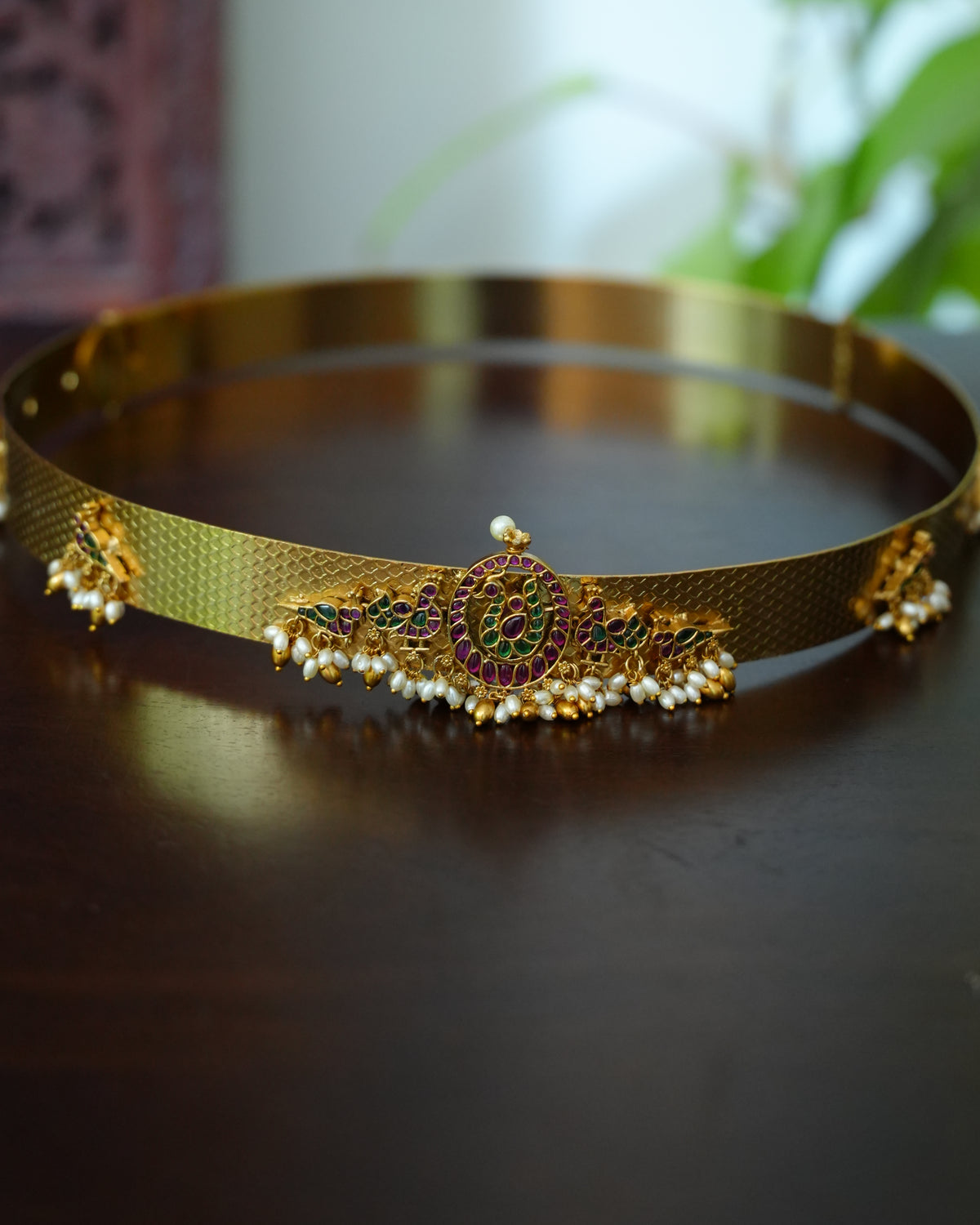 Peacock Medallion Hipbelt with Pearl Drops