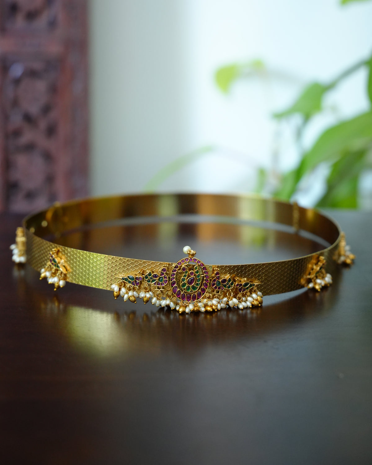 Peacock Medallion Hipbelt with Pearl Drops