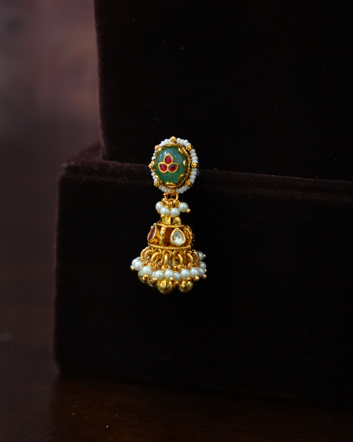 Green & Ruby Kundan Floral Choker Set with Jhumka Earrings