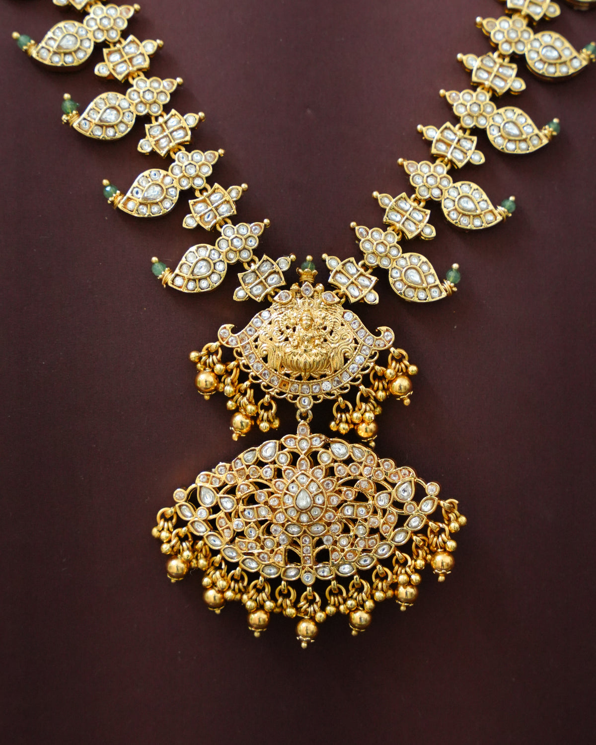 2 in 1 Reversible Ruby & White Kundan Mango Haram with Earrings