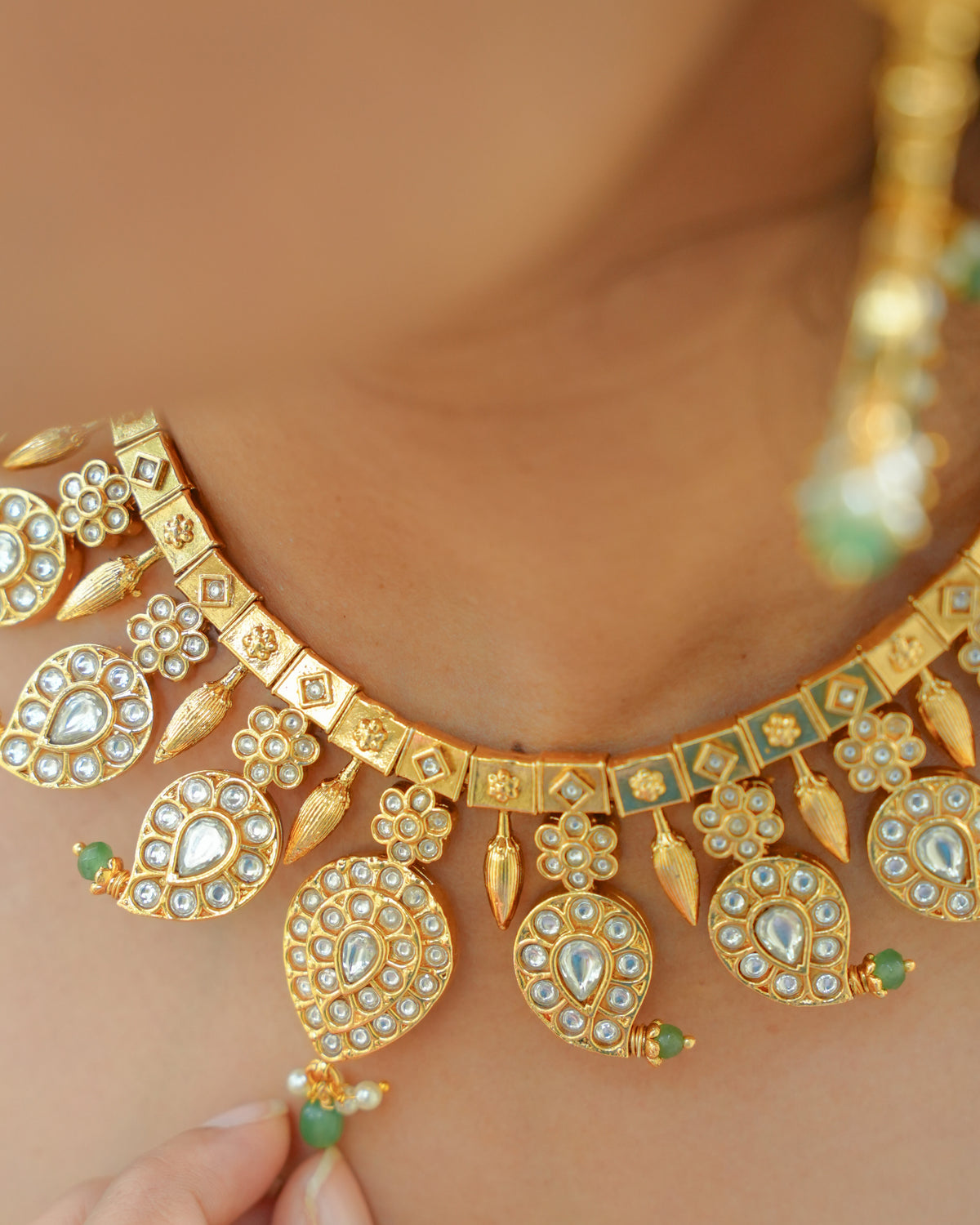 12 in 1 Convertible Ruby & White Kundan Mango Necklace Set with Earrings