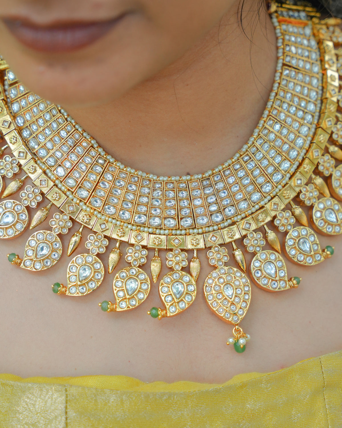 12 in 1 Convertible Ruby & White Kundan Mango Necklace Set with Earrings